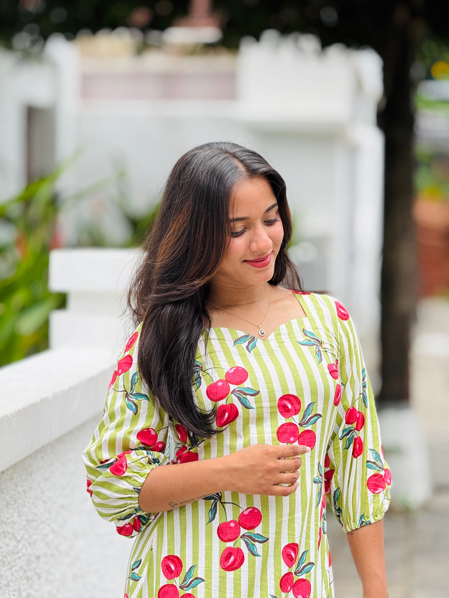 Cherry Dress - Cotton Tiered Dress