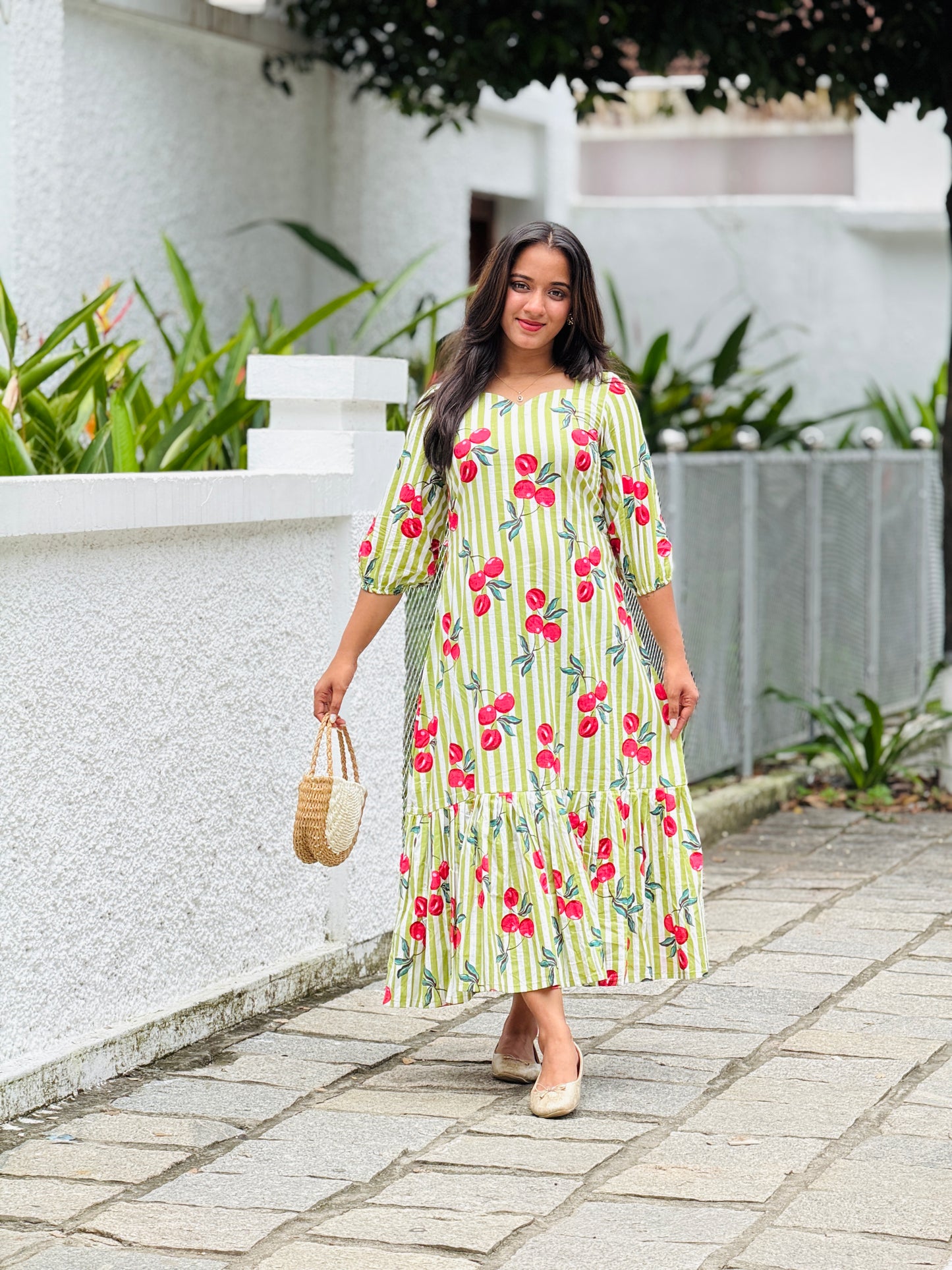 Cherry Dress - Cotton Tiered Dress
