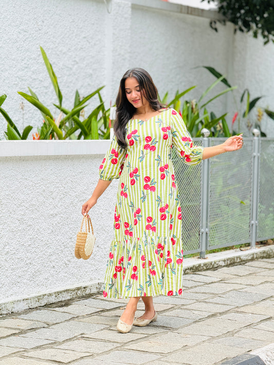 Cherry Dress - Cotton Tiered Dress