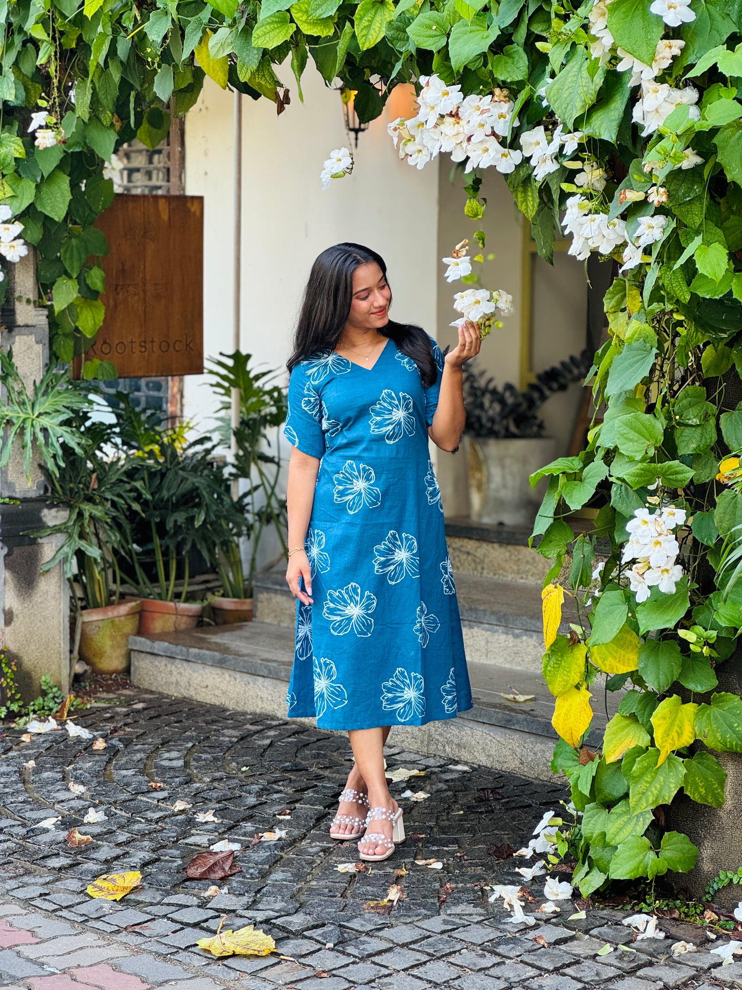 Blue Floral Dress/Aline Kurta
