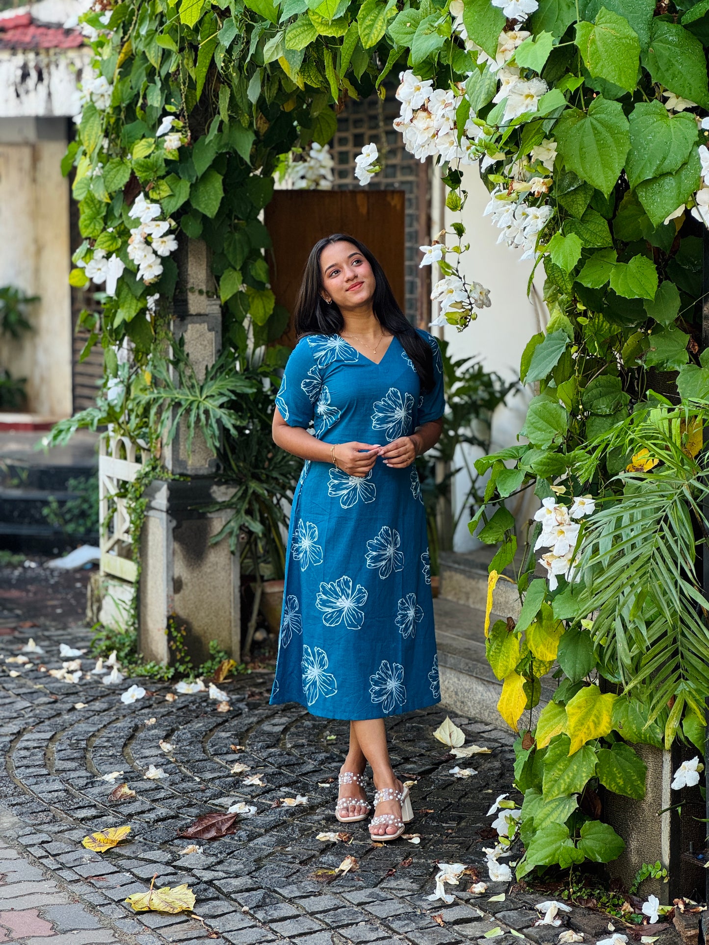 Blue Floral Dress/Aline Kurta