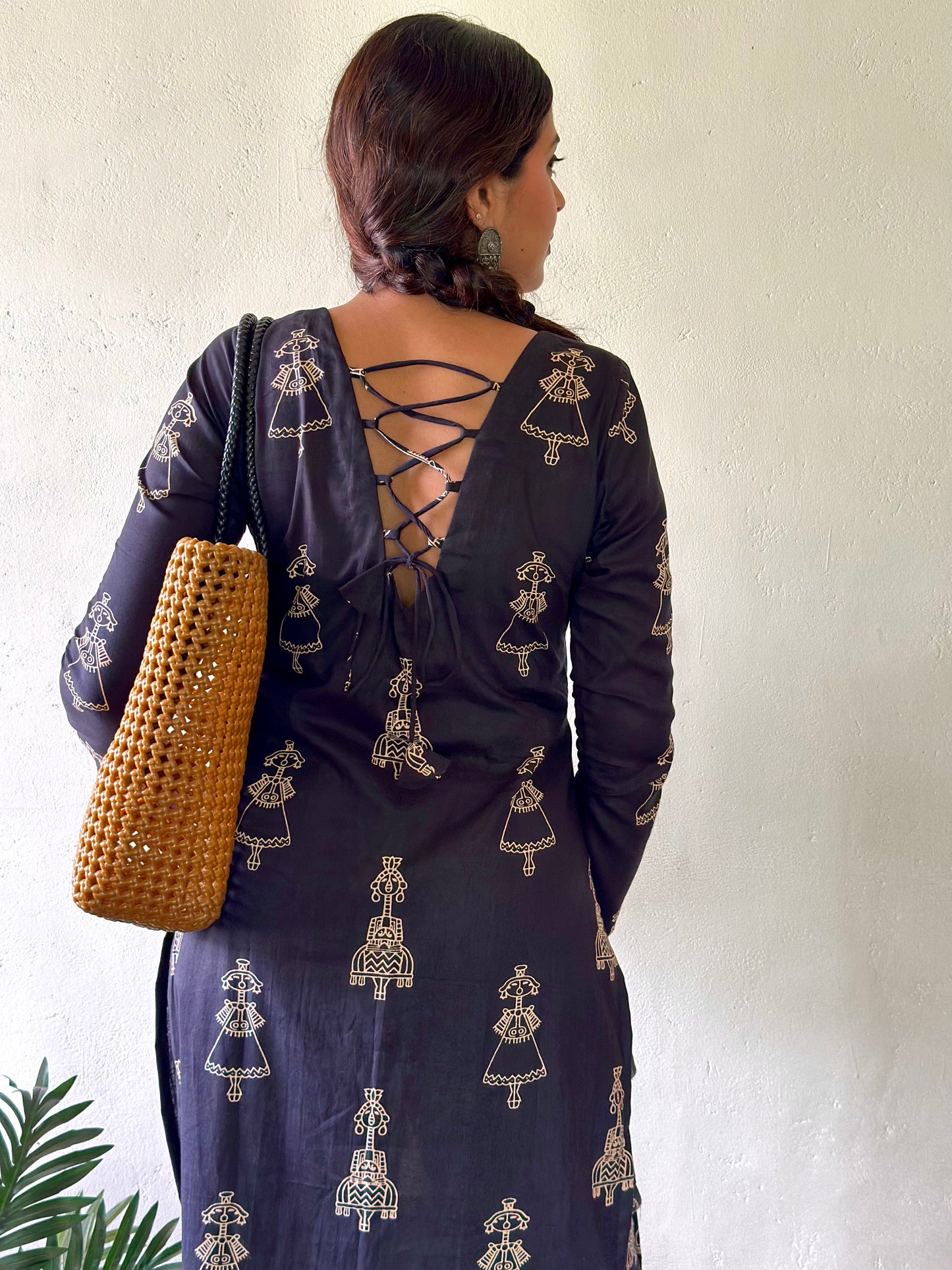 Black Tribal Printed Cotton Kurta and Pant Set