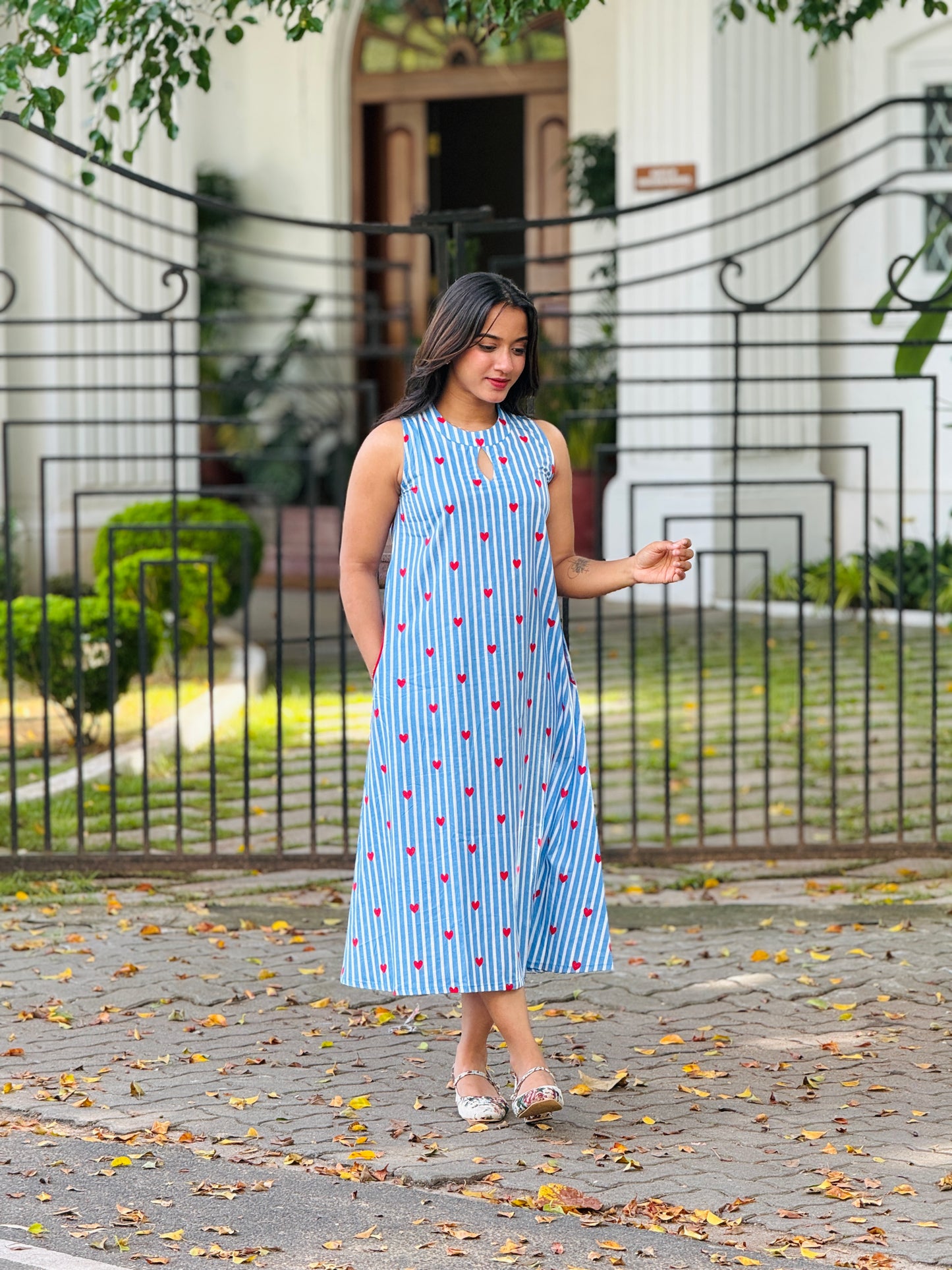“BLUEY” Striped Heart Printed Dress