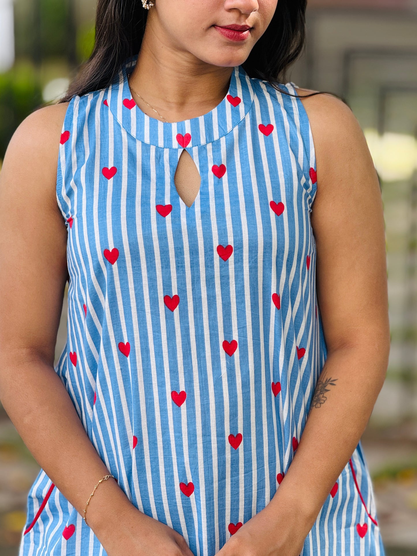“BLUEY” Striped Heart Printed Dress