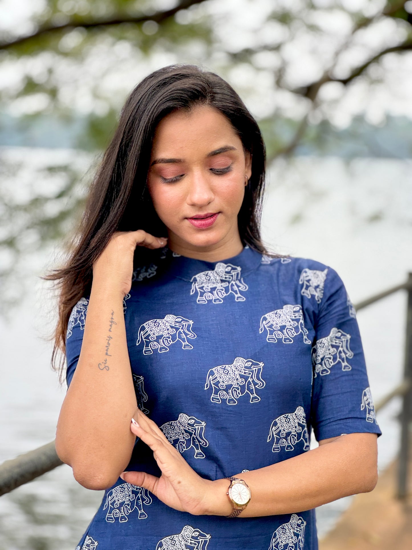 Indigo Elephant printed Aline Coord Set