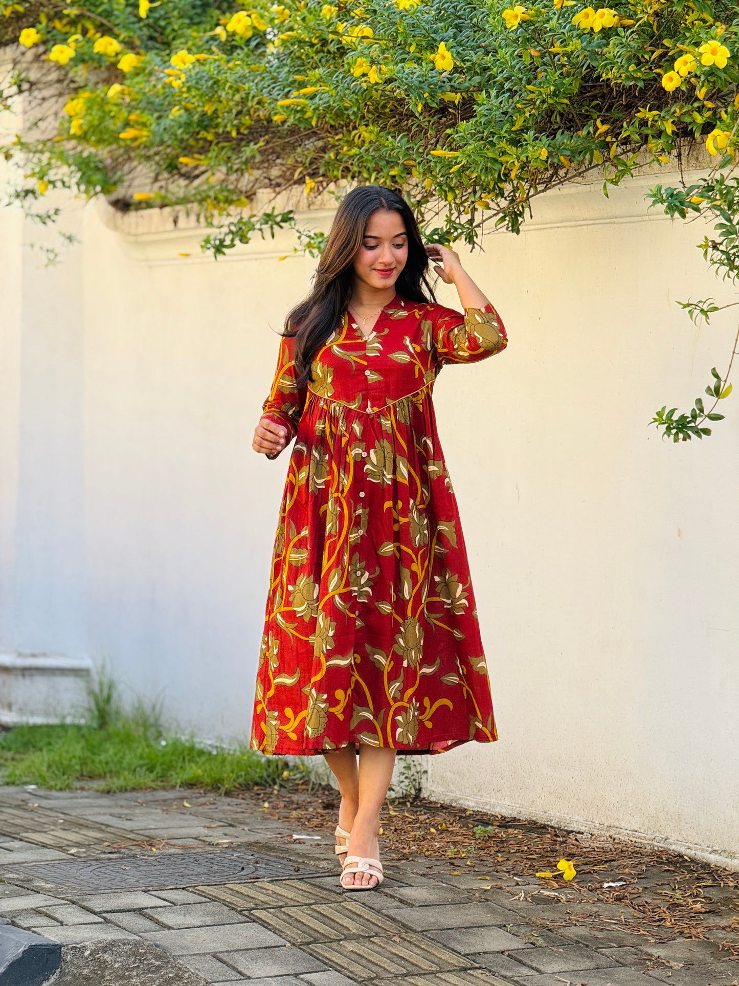 “KALAMKARI” Inspired Printed Flared Cotton Dress/Kurta