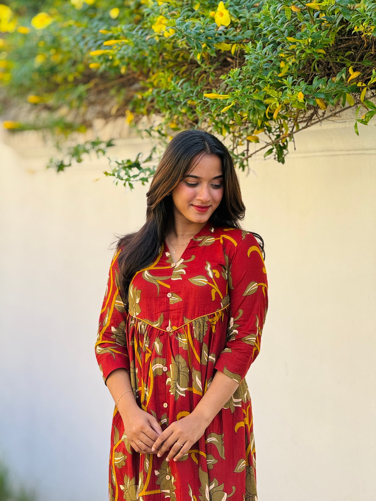 “KALAMKARI” Inspired Printed Flared Cotton Dress/Kurta