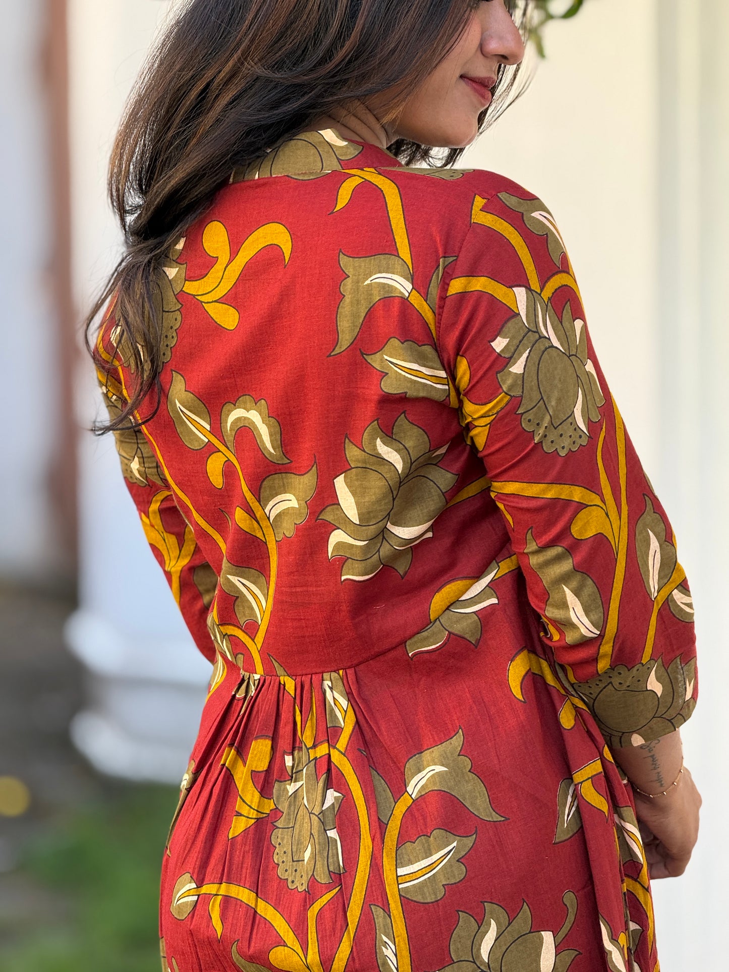 “KALAMKARI” Inspired Printed Flared Cotton Dress/Kurta