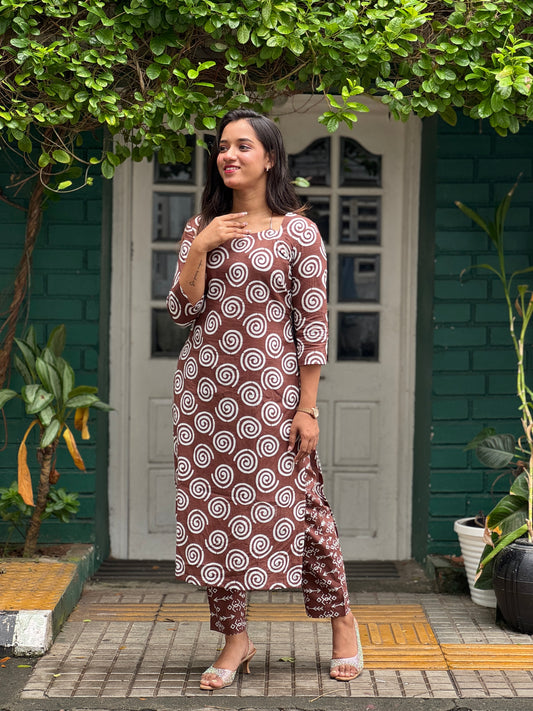 Brown tie back neckline kurta and pant set