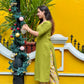 Parrot green plain kurta with printed palazzo