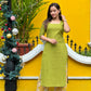 Parrot green plain kurta with printed palazzo