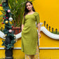 Parrot green plain kurta with printed palazzo