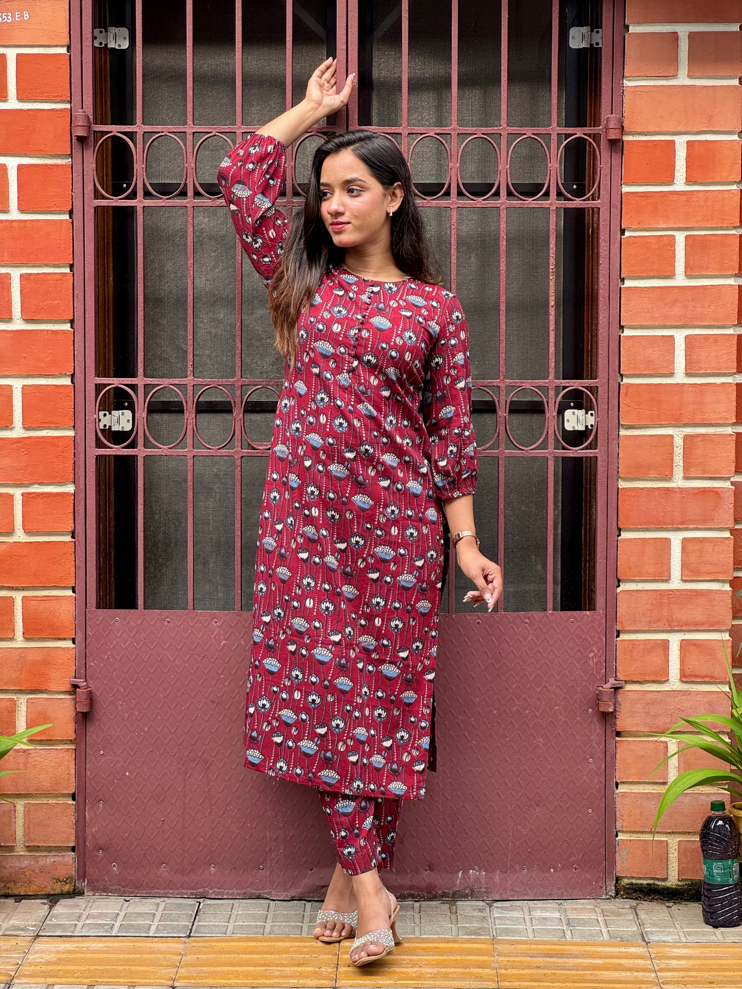 Handblock printed Maroon Ajrakh Set