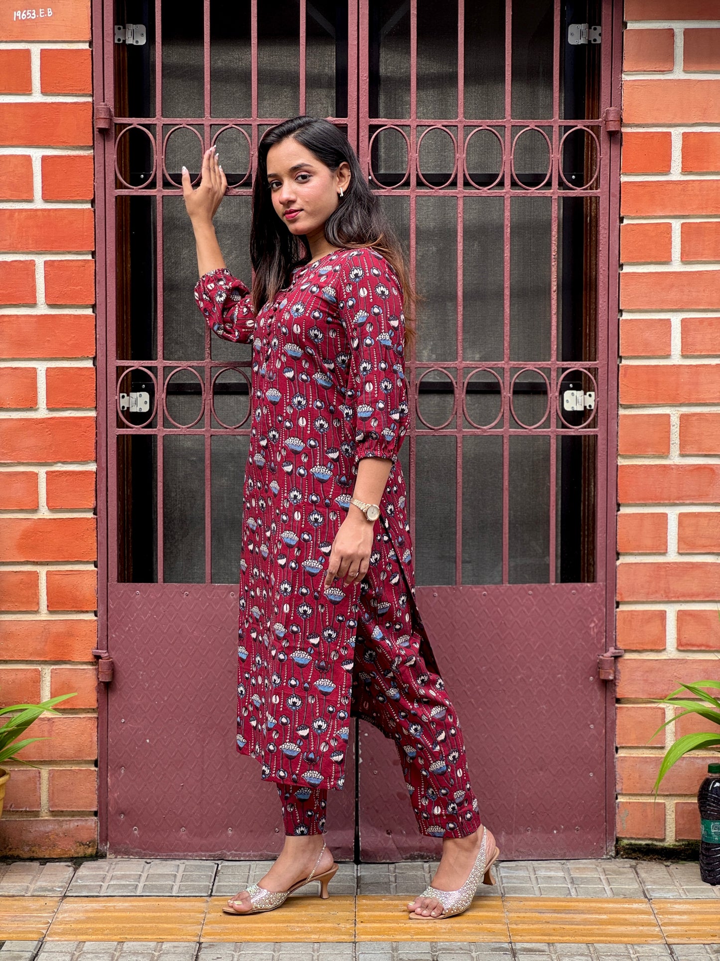 Handblock printed Maroon Ajrakh Set