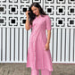 Pink and white stripe pattern cotton kurta and palazzo set