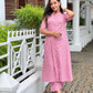 Pink and white stripe pattern cotton kurta and palazzo set