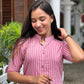 Pink and white stripe pattern cotton kurta and palazzo set