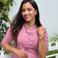 Pink and white stripe pattern cotton kurta and palazzo set