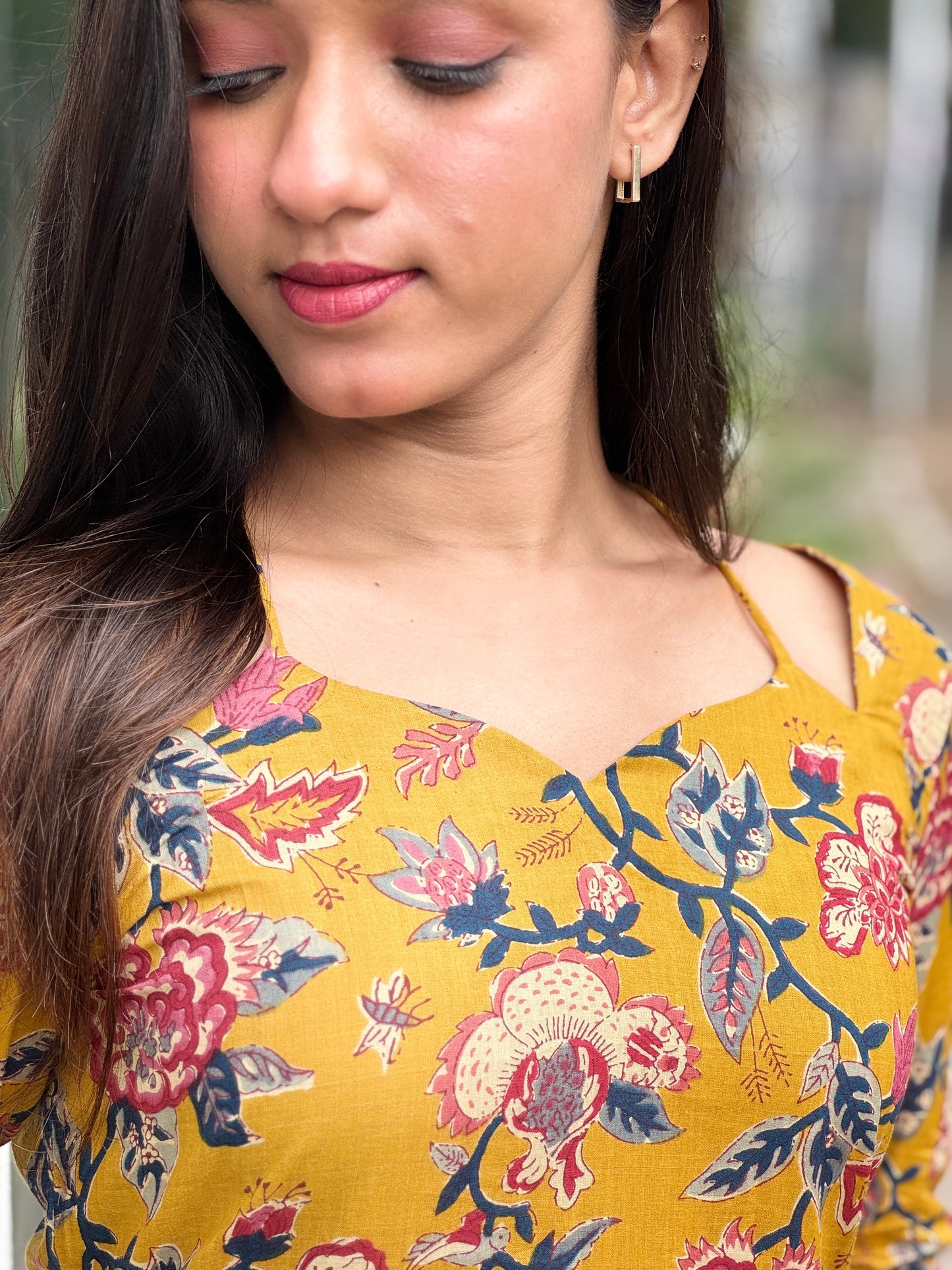 Mustard yellow floral kurta and pant set