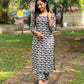 Black elephant printed with mirror worked cotton kurta and pant set