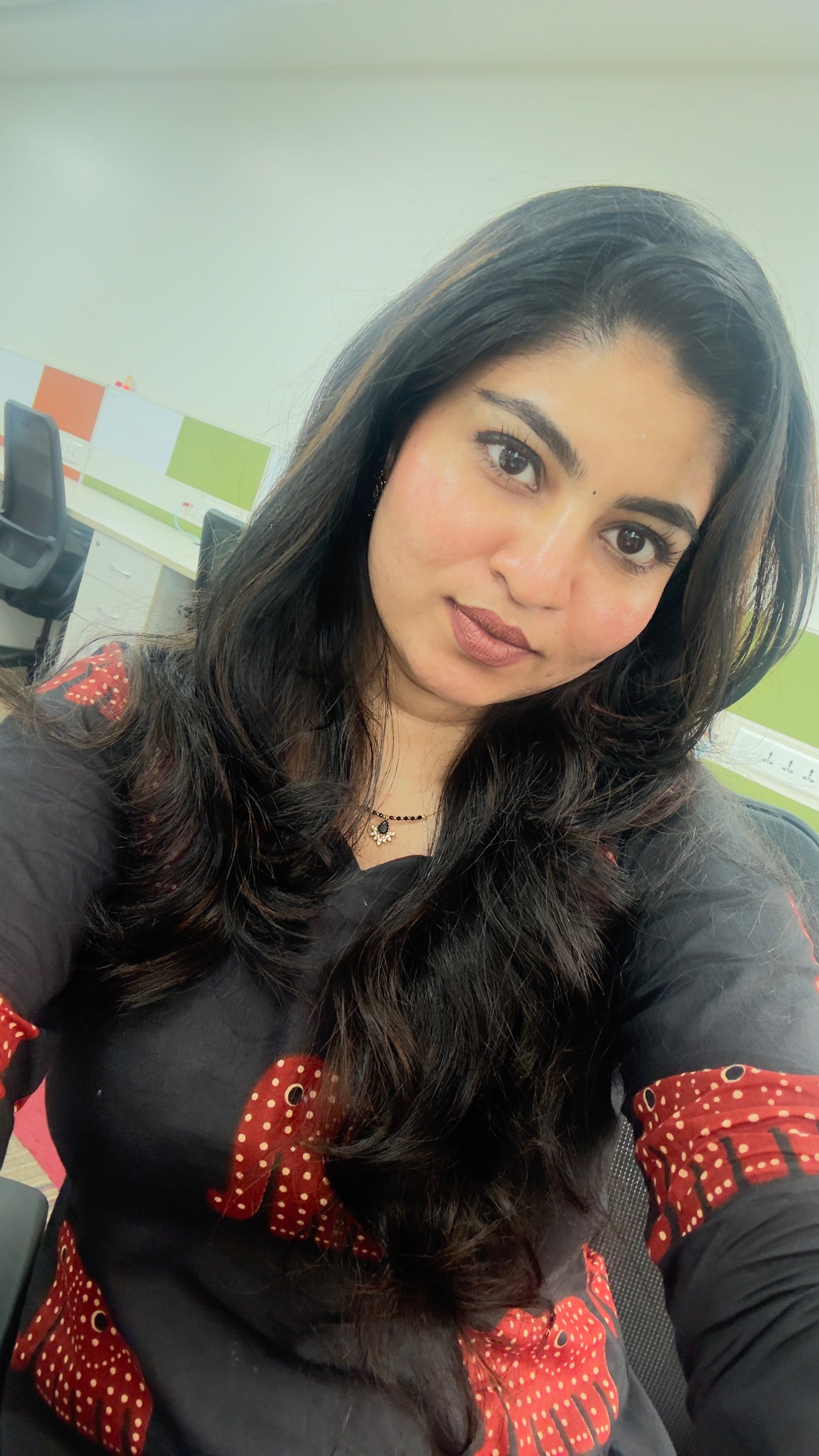 Black with Red Polka Elephant Printed Kurta Pant Set