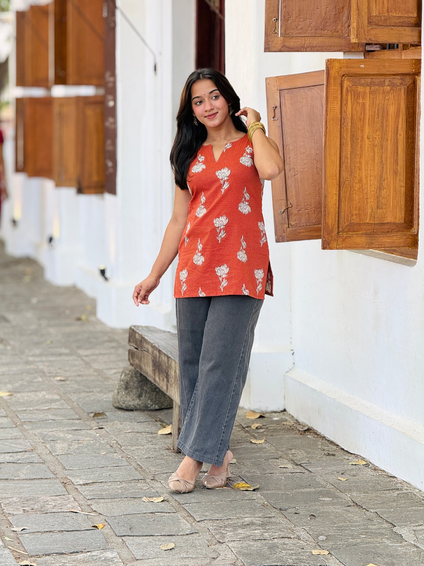 Orangy Cotton Short Kurti