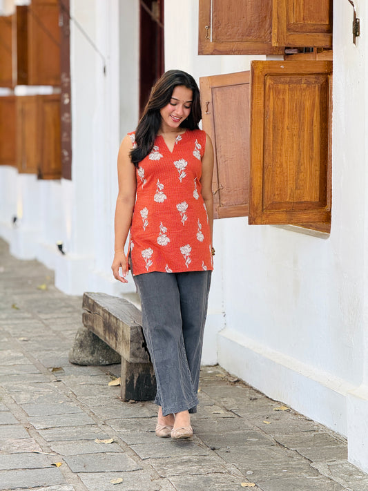 Orangy Cotton Short Kurti