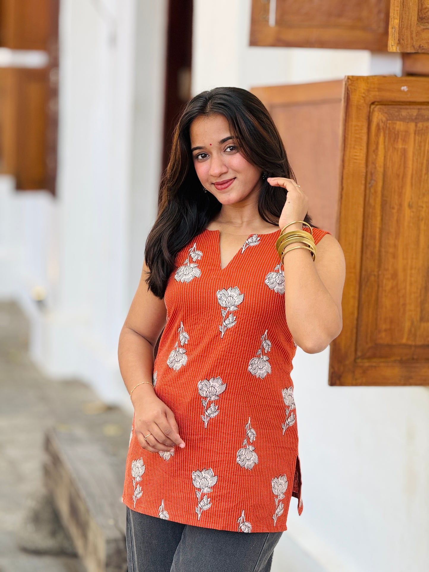 Orangy Cotton Short Kurti