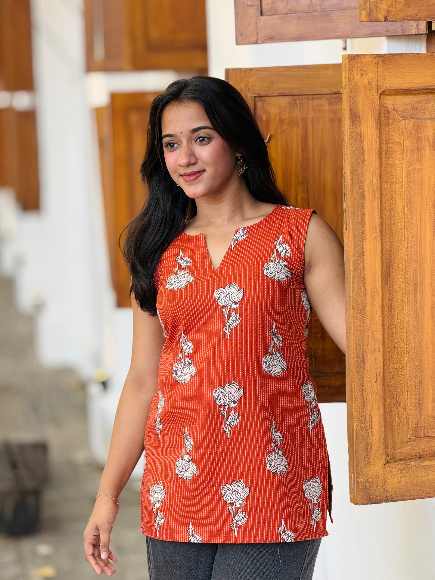 Orangy Cotton Short Kurti