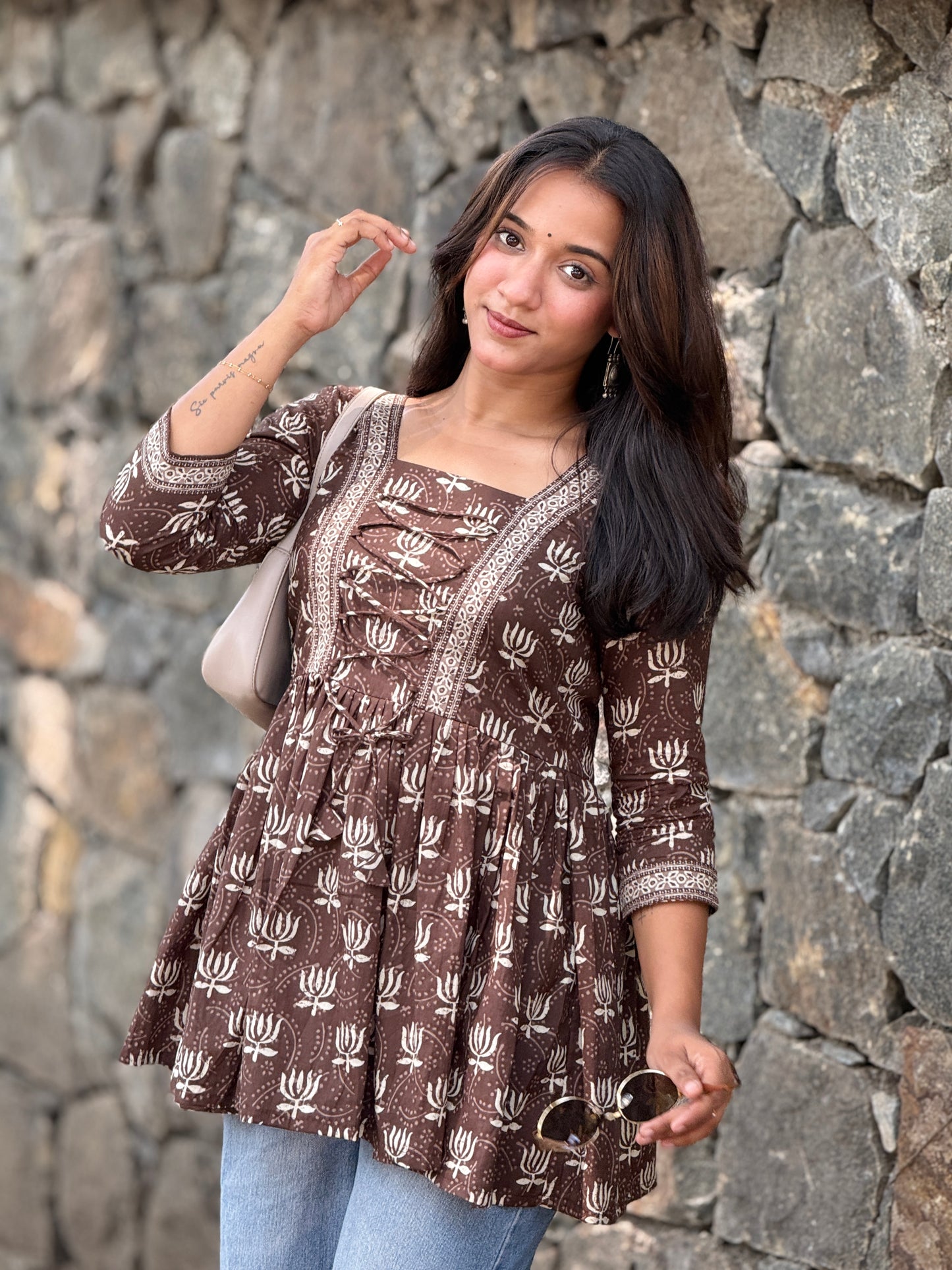 AHANYA - Cotton Peplum Top