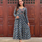 Blue Cotton handworked panel cut anarkali