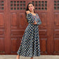 Blue Cotton handworked panel cut anarkali