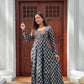 Blue Cotton handworked panel cut anarkali