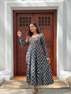 Blue Cotton handworked panel cut anarkali