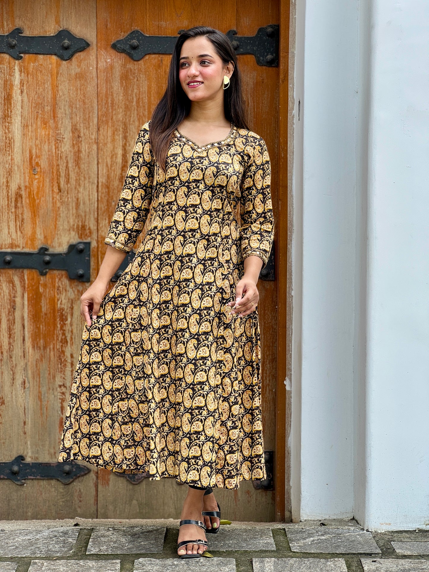 Kalamkari printed handworked Aline kurta