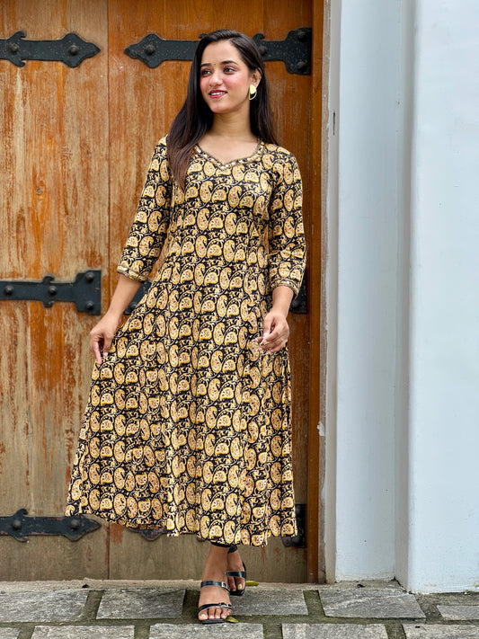 Kalamkari printed handworked Aline kurta