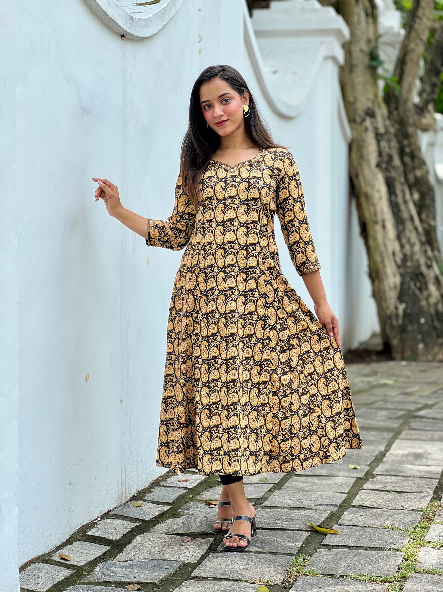 Kalamkari printed handworked Aline kurta