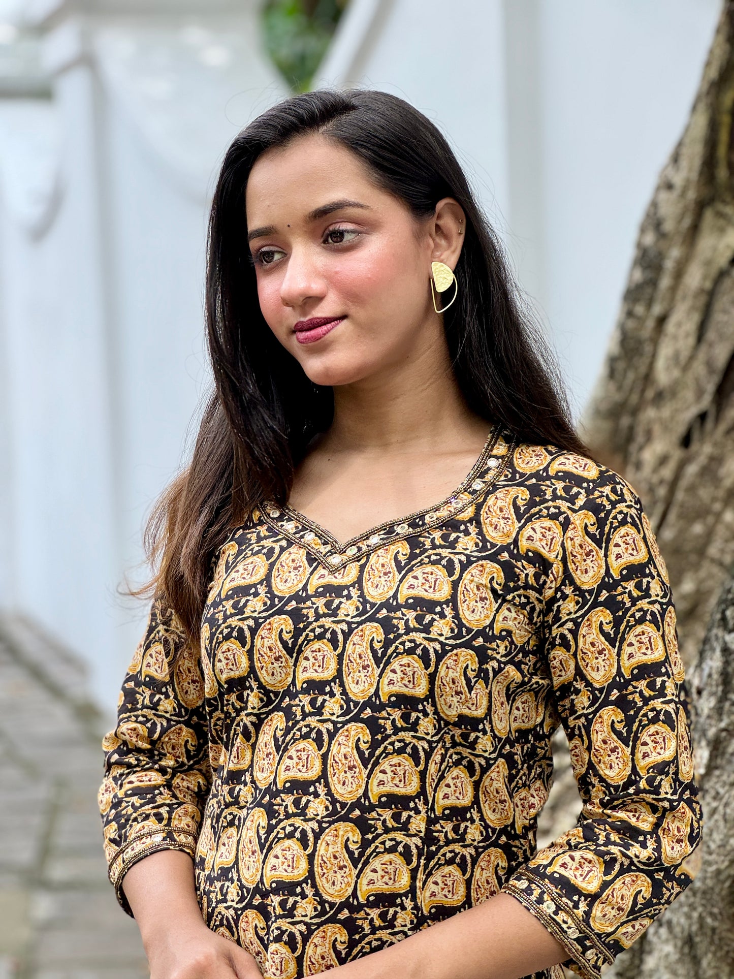 Kalamkari printed handworked Aline kurta