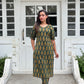 Ajrakh kantha green handblock printed kurta and pant set