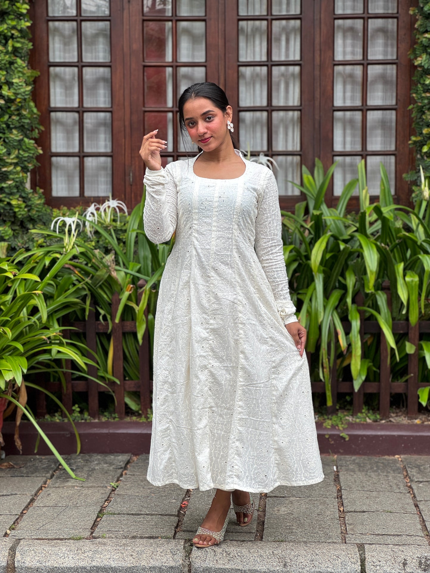 Premium Cotton embroidered panel cut anarkali kurta