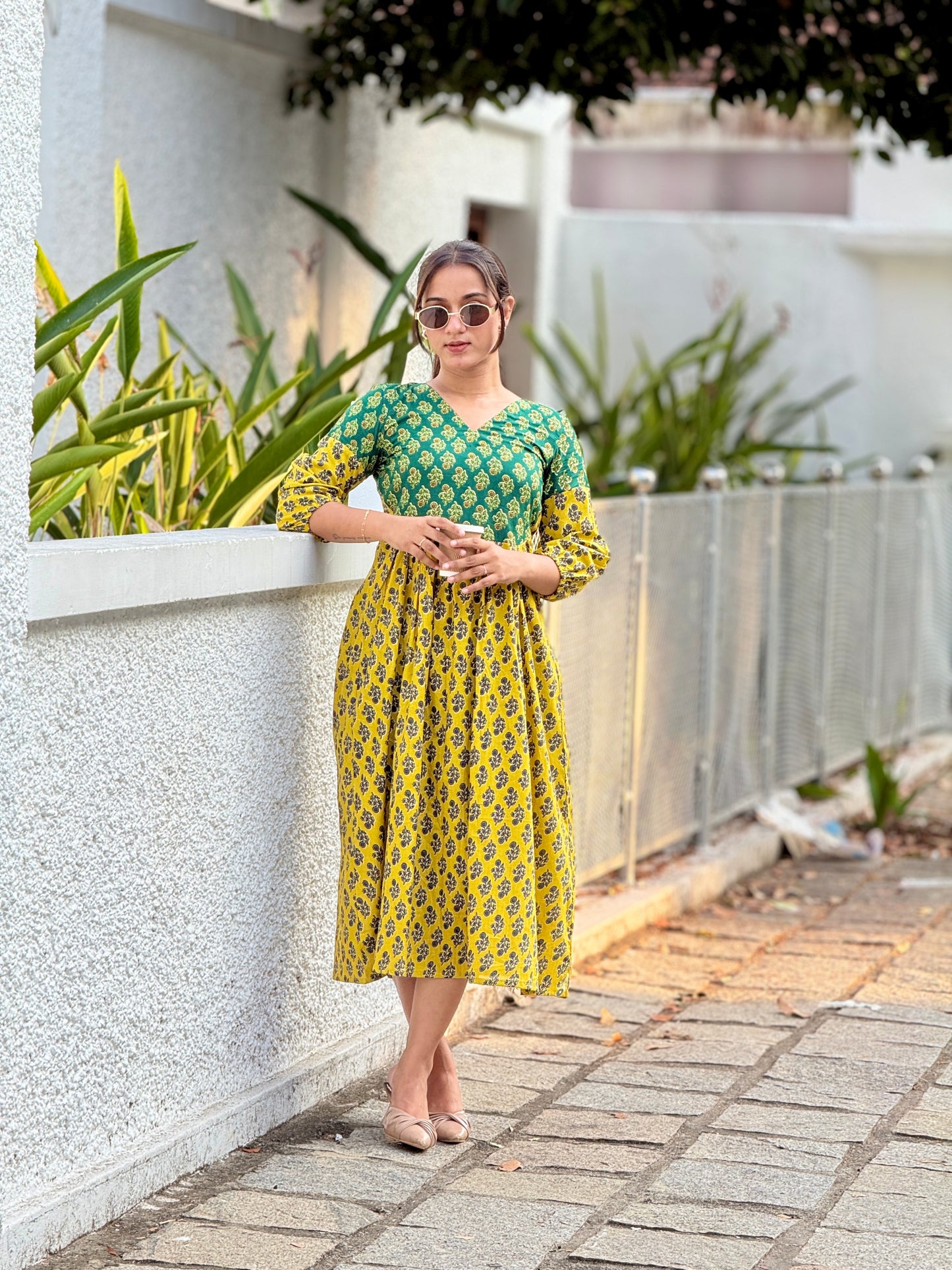MAYA - Cotton Double Tone Pleated Dress