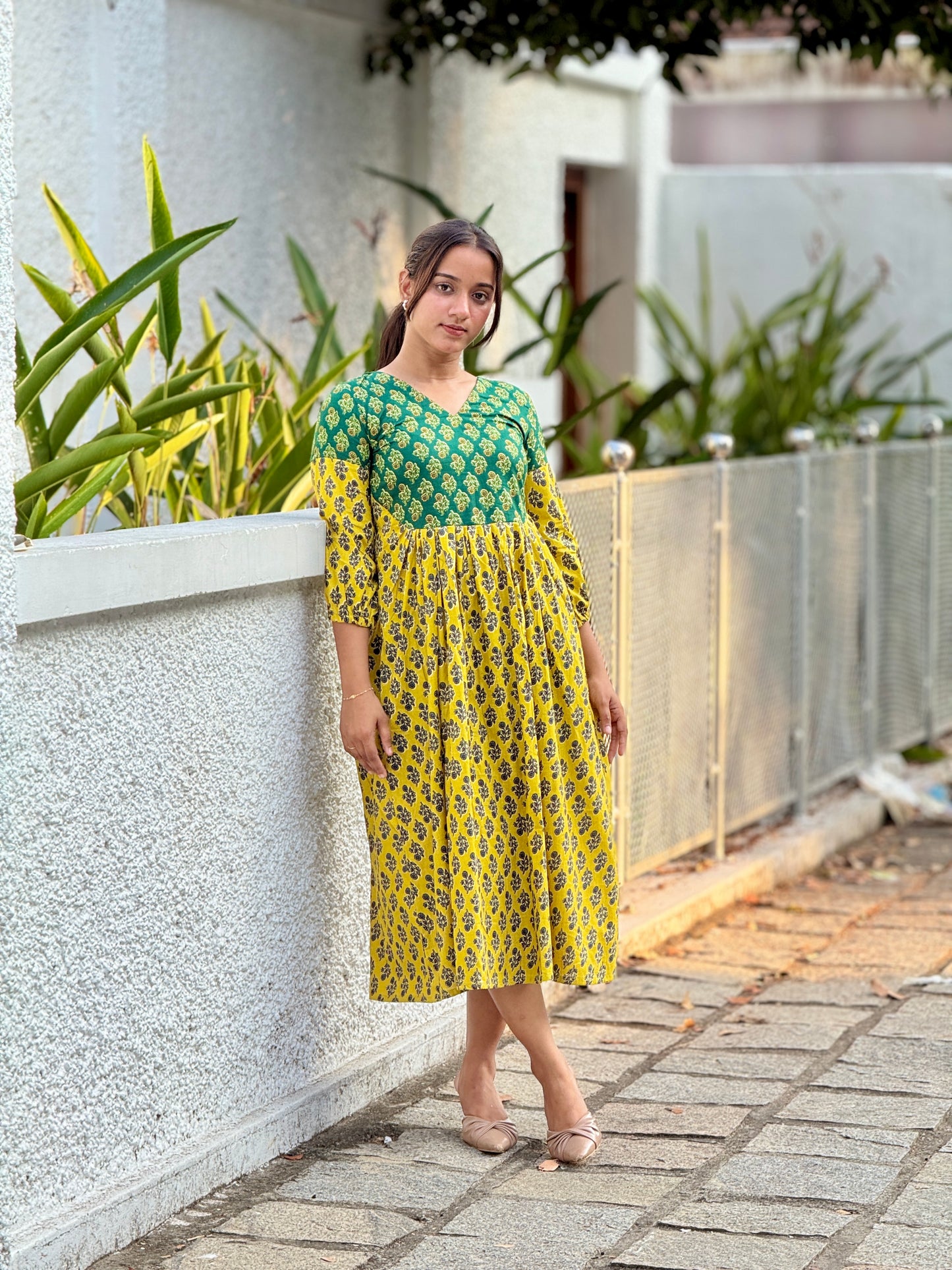 MAYA - Cotton Double Tone Pleated Dress