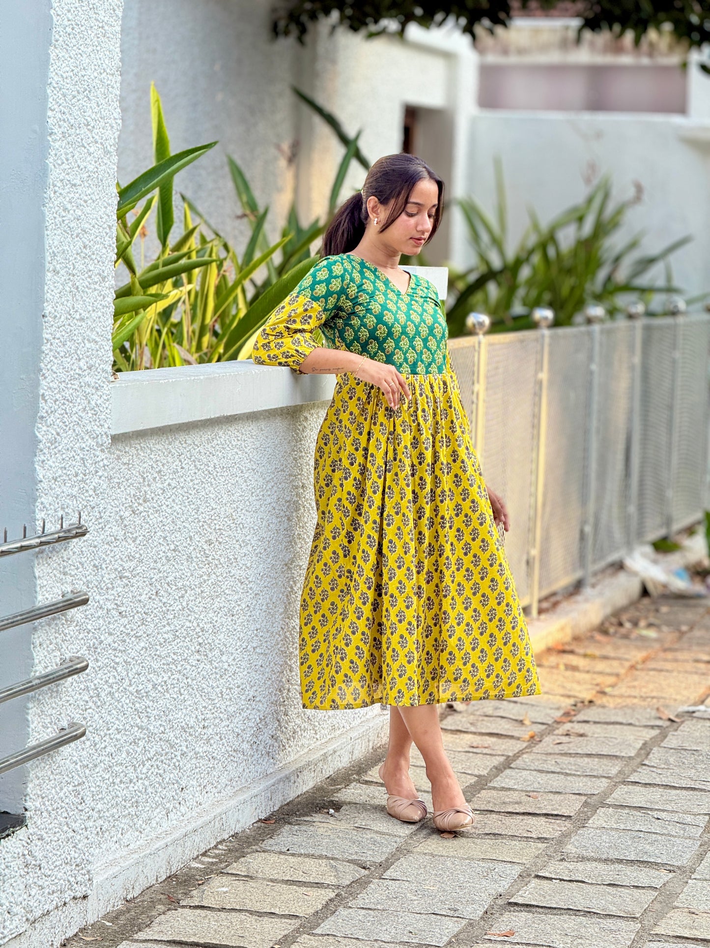MAYA - Cotton Double Tone Pleated Dress