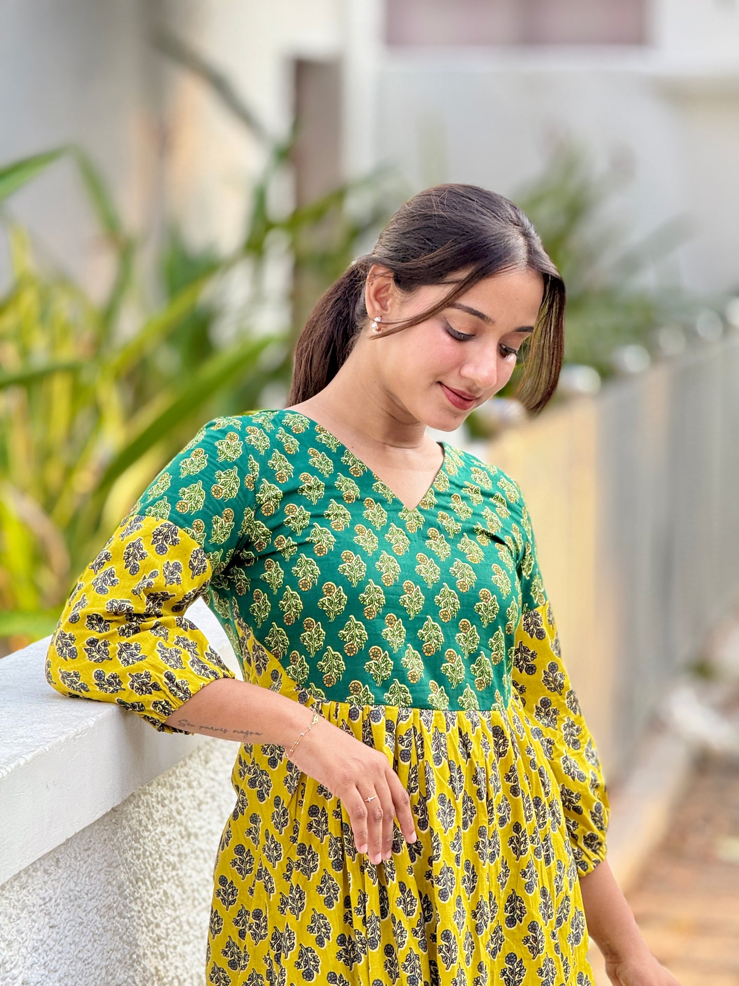 MAYA - Cotton Double Tone Pleated Dress
