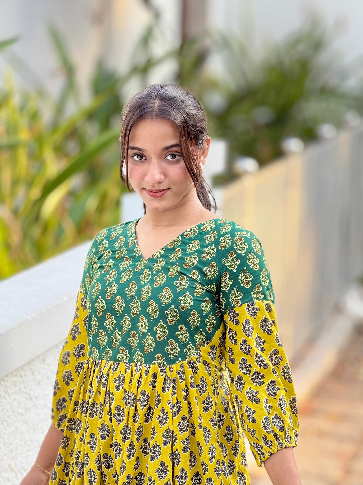 MAYA - Cotton Double Tone Pleated Dress