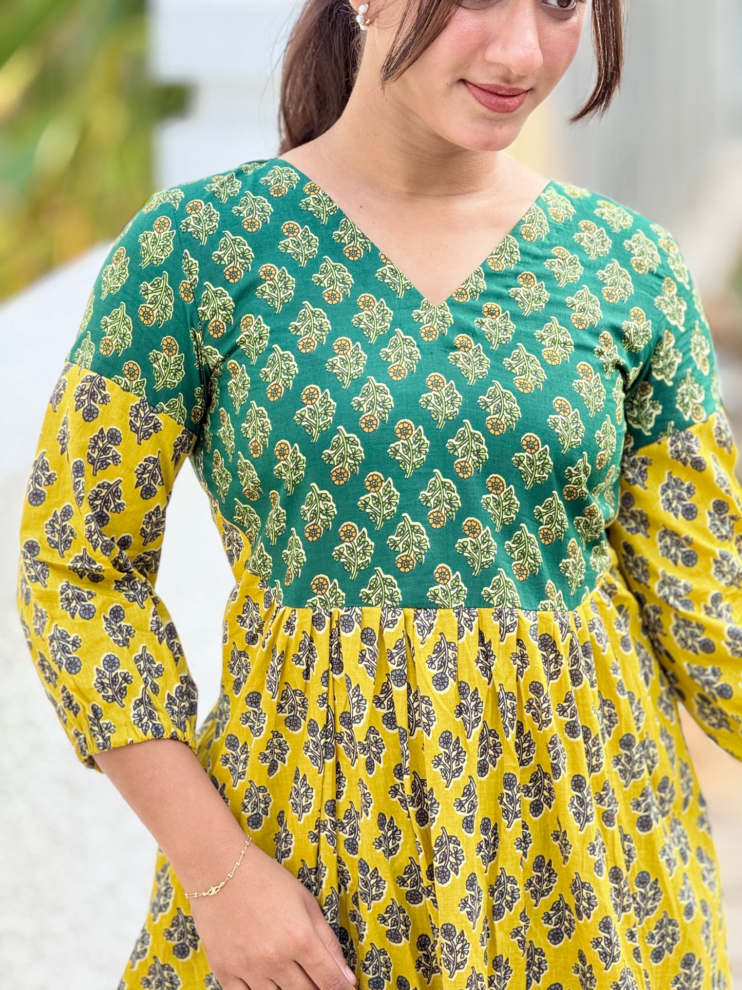 MAYA - Cotton Double Tone Pleated Dress
