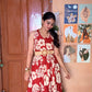 Red Floral Flared Cotton Dress