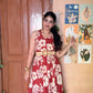 Red Floral Flared Cotton Dress