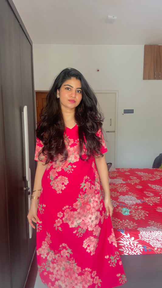 Fuchsia Pink Floral Kurta Pant Set