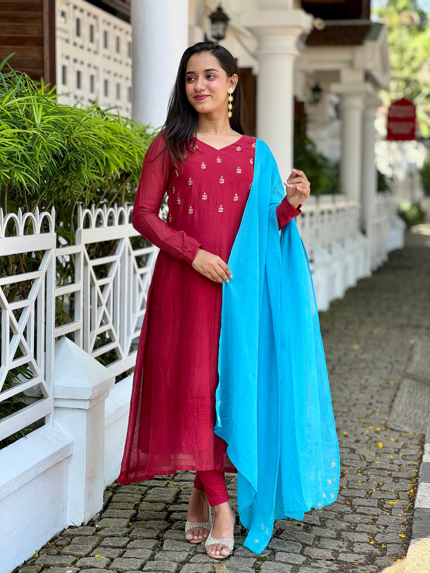 Premium Chanderi Silk handworked kurta with Organza dupatta